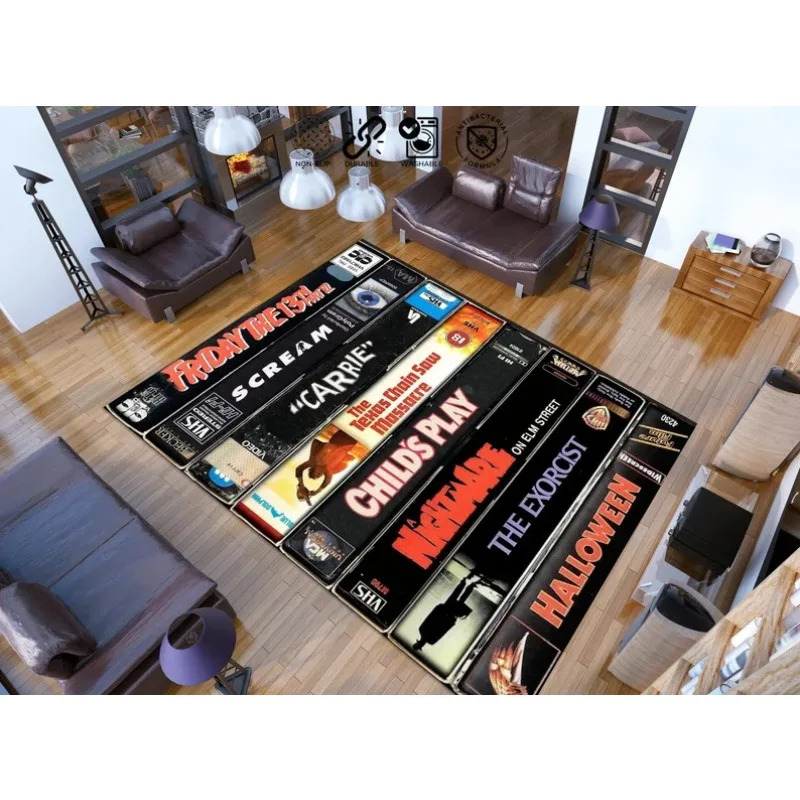 Hororový filmový tematický koberec pre chlapčenskú izbu nostalgický retro štýl koberec koberce vhs tematický horor koberec pre domáce kino