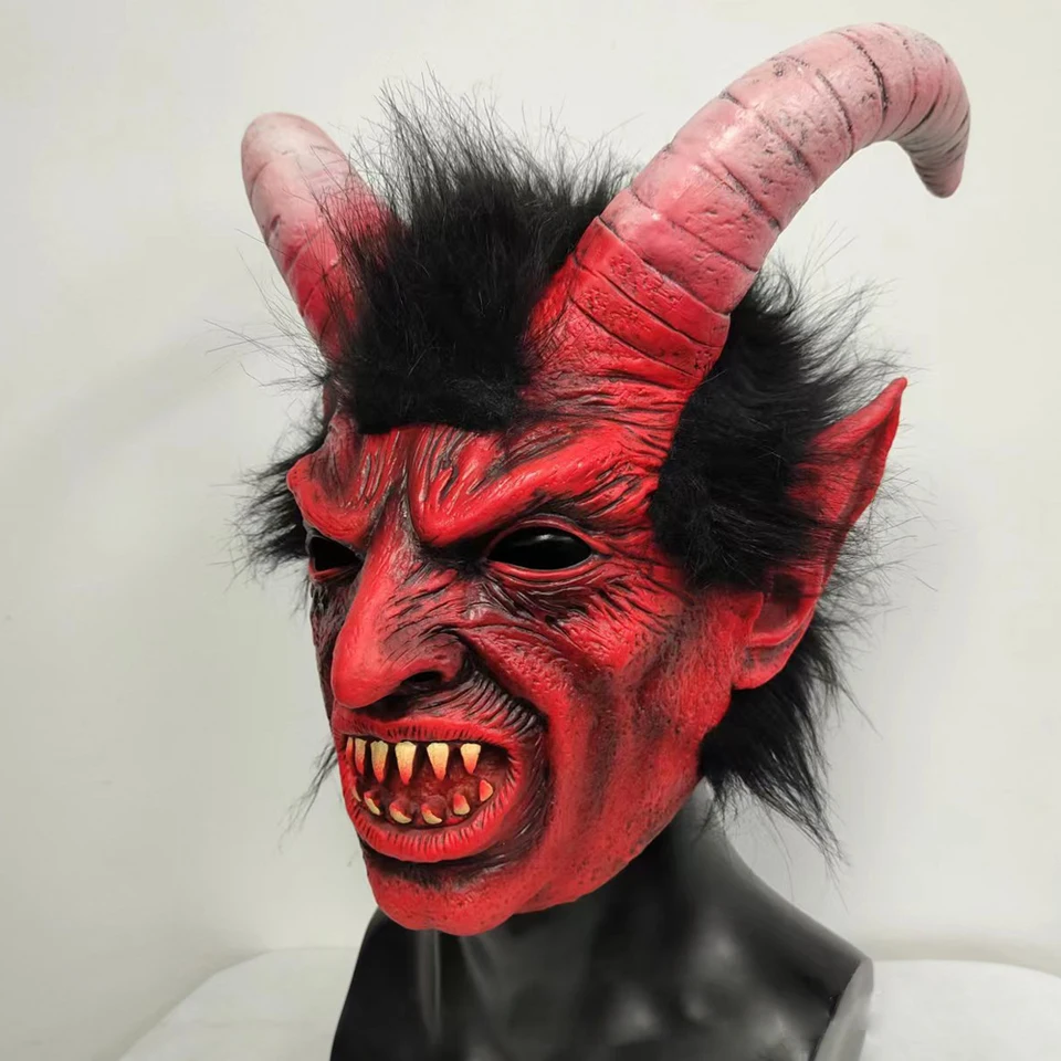Horror Lucifer Face Red Demon Mask Cosplay diabol Animal Horn Latex Masky prilba Halloween Carnival Terror Party Party