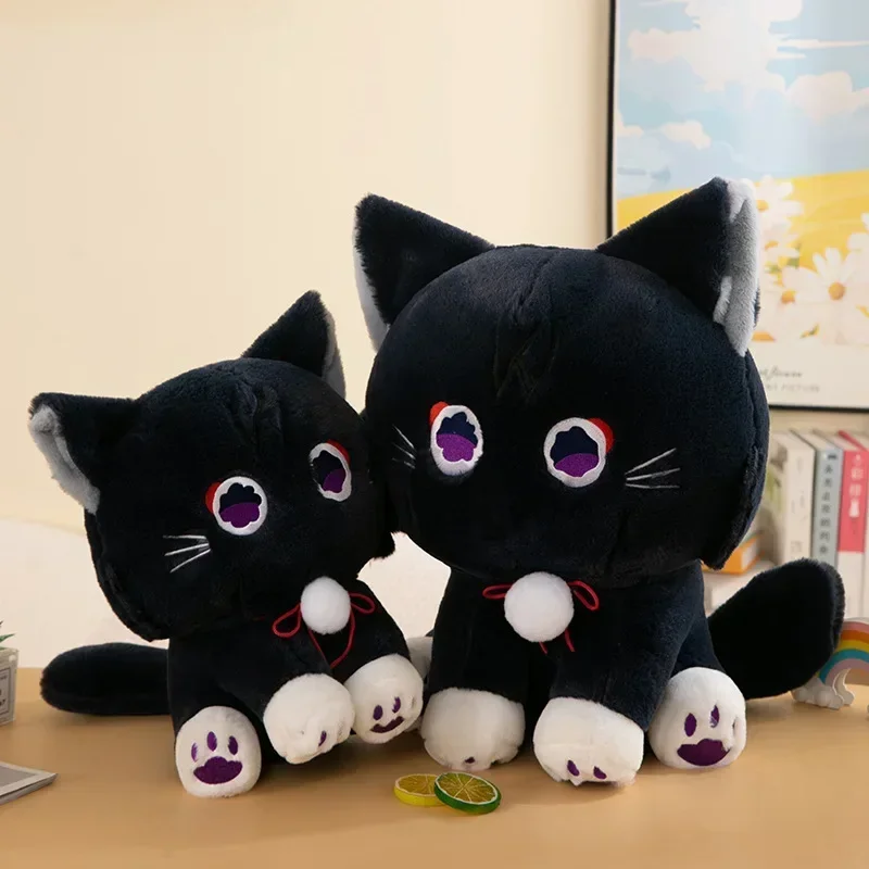 Horúca hra Genshin Black Scaramouche Cat Fluffy Impact Wanderer Pet Veľké plyšové hračky Doll Doll Soft Soft Vankúš k narodeninám darček pre deti