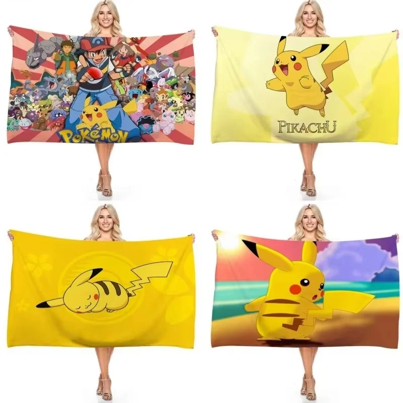 Horúca karikatúra Pokemon Beach Towel Anime Pikachu Letné uteráky Kúpeľňa uterák kúpeľ vianočné uteráky cestovné plážové uteráky darčeky