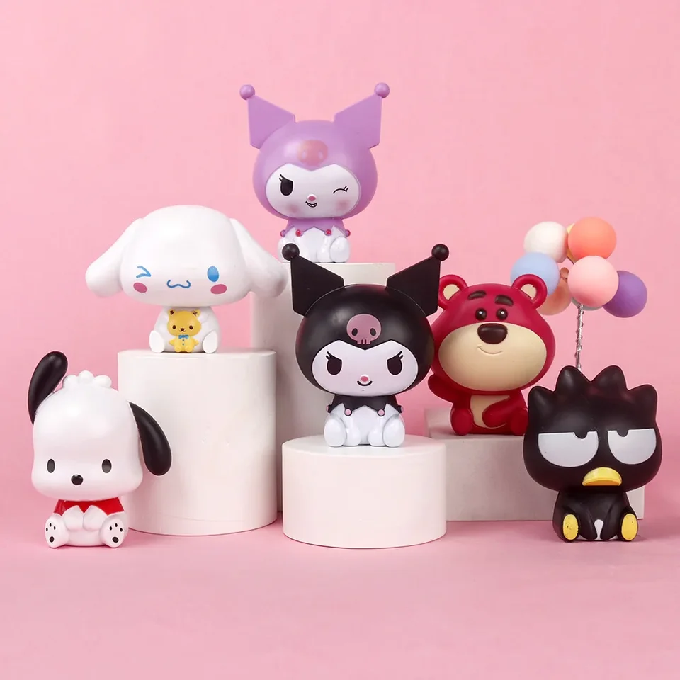 Horúca kawaii sanrio anime figúrka Cinnamoroll Kuromi Doll Doll Strawberry Bear Action Figures DIY Cake zdobia darčeky hračiek pre deti