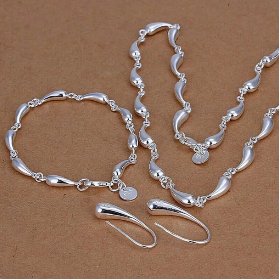 Horúca kórejská móda 925 Sterling Silver Pretty Water Drop Rukover náušnice Náramok šperky pre ženy večierky Svadobné darčeky