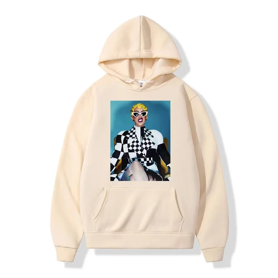Horúca rapper cardi b Grafická mikina Men ženy Ženy y2k estetika nadmerne nadmerne pulvovery jesenné zimné módne hip hopové mikiny s kapucňou