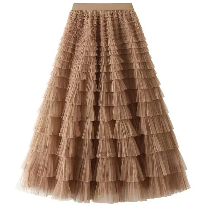 Horúca solídna sukňa s sukňou pre viacvrstvovú sukňu Ženy boho vysoký pás dlhý maxi tulle sukňa jarné letné večierky Dámske oblečenie