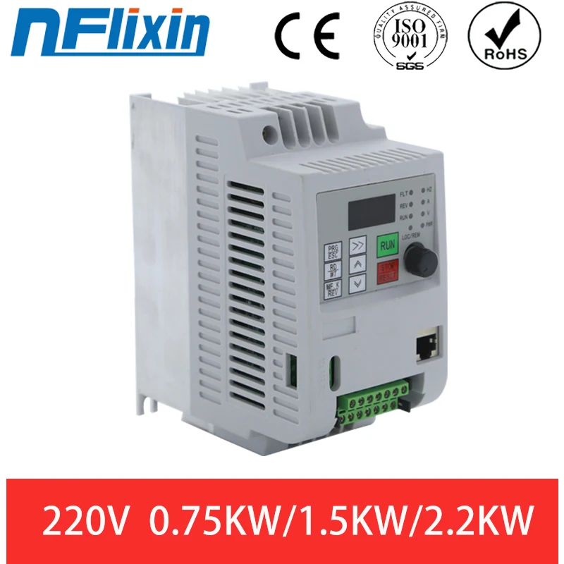 Horúce! 0,75 kW/1,5 kW/2,2 kW/jednofázový výstup meniča 3-fázy VFD Frekvenčný prevodník Nastaviteľná rýchlosť 220V NFLIXIN 9100-1T