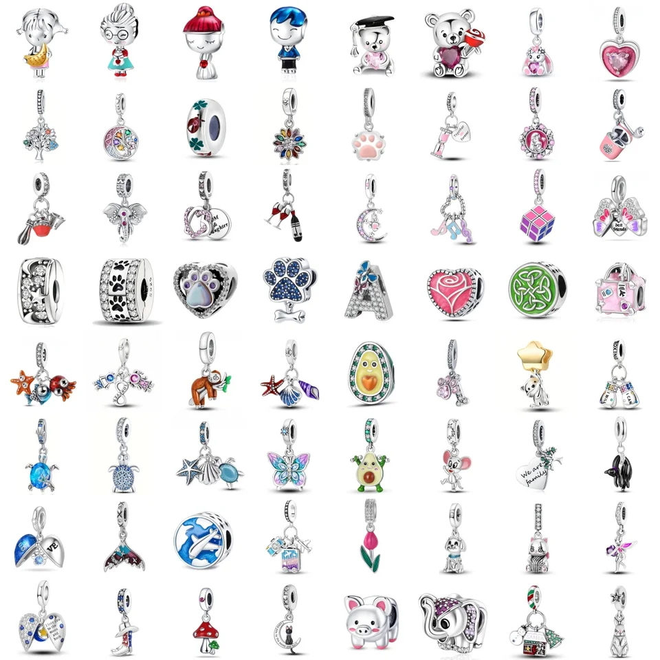 Horúce 100% 925 Sterling Silver Motýfly hviezda Moon Cat Paw Travel Hot Air Balloon Sunflower Vhodný európsky náramok DIY guľôčky
