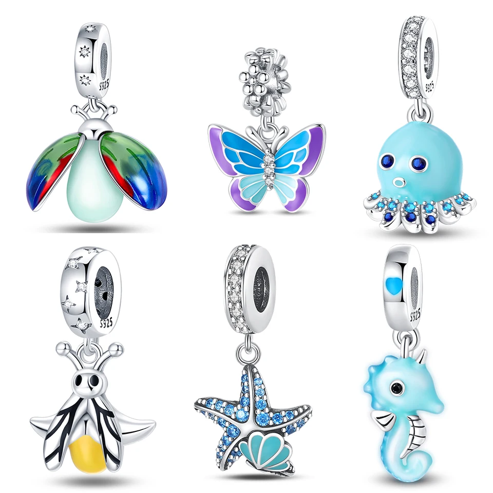 Horúce 36 Style 925 Strieborná žiara v tmavých motýľoch Firefly Charms Fit Pandora Originálne náramky jemné dám
