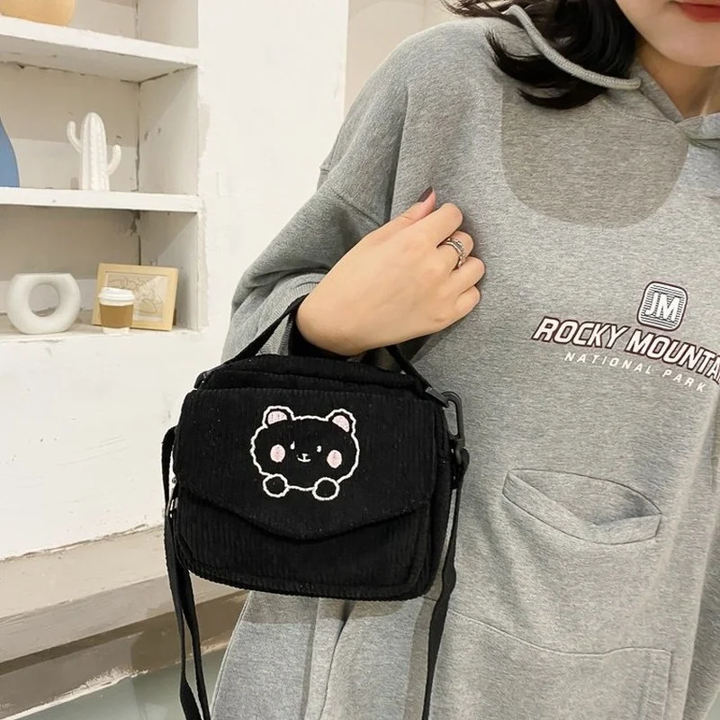 Horúce dámske plátno zipsové tašky Preppy štýl Študent Tote Ramer Messenger Bag Small Corduroy Bag Satchel Cestoval kabelku
