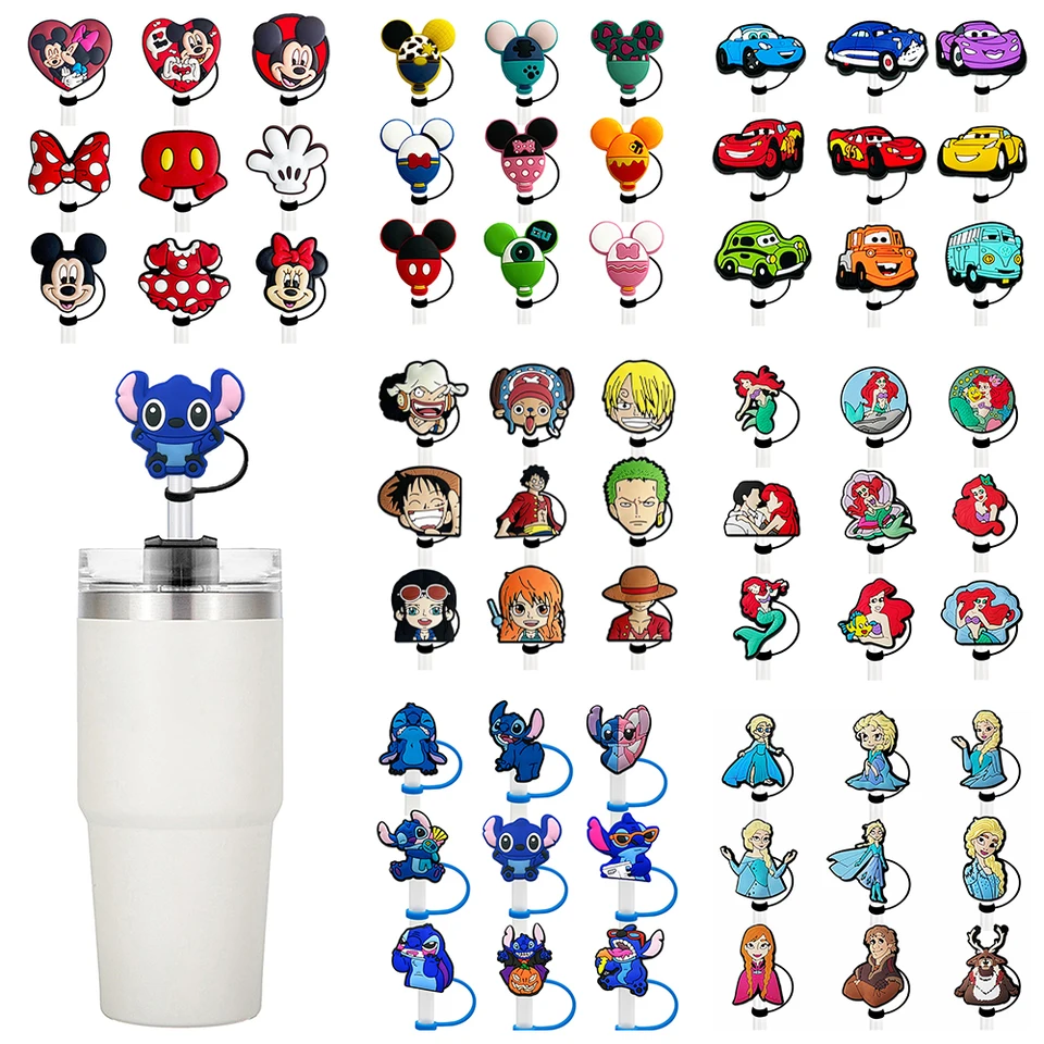 Horúce hračky Disney Series Cartoon Cover Cover Cap 10 mm nápoj slamú zástrčku opakovane použiteľný Splash Proof Fit Fit Fit Cup Slaw Cap prívesok