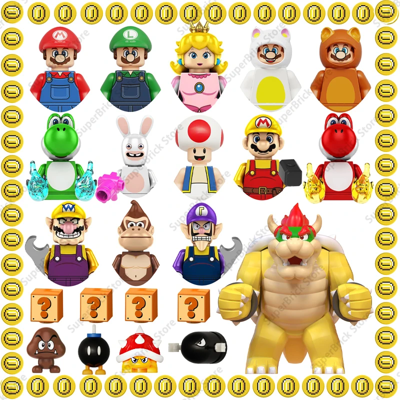 Horúce hry Super Mario Bros Mini Action Figures Building Blocks Hračky Bowser's Castle Peach Daisy Yoshi Wario Model Darček pre bábiky