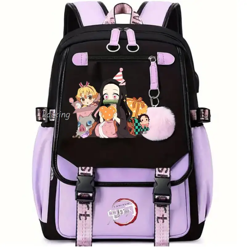 Horúce Kamado Nezuko Demon Slayer Girls Girls Batohy Teenager USB nabíjanie notebook batoh ženy Men Rucksnack Travel Bag Mochila Darček
