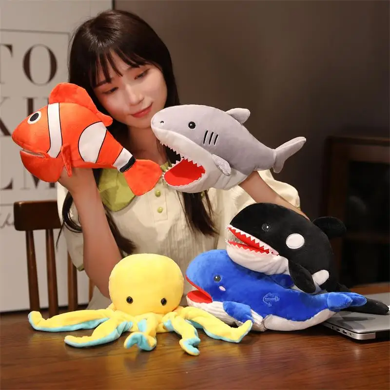 Horúce krokodílové žralok zabíjačky veľryby veľryby Plush Ručné bábky Živé tropické ryby Penguin chobotnica ruky ruky bábky pre deti dospelých Muppets