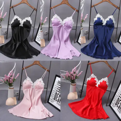 Horúce letné ženy hodvábne šaty šaty babydoll nočná nočná slimáka solídne v krku sexy spodná bielizeň