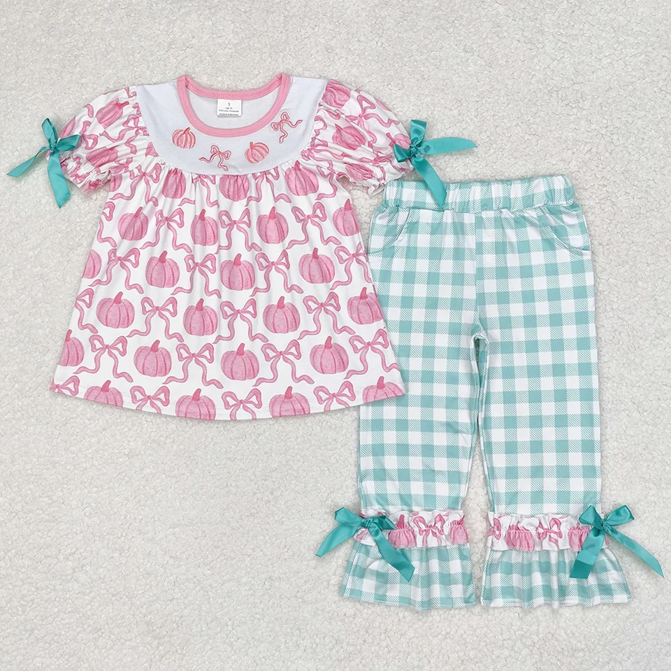 Horúce predaja dievčatká oblečenie tekvica luky tuniky Top Horgarce Pants Sety Boutique Kids Girls Dievčatá sesterské oblečenie zápas detské romány