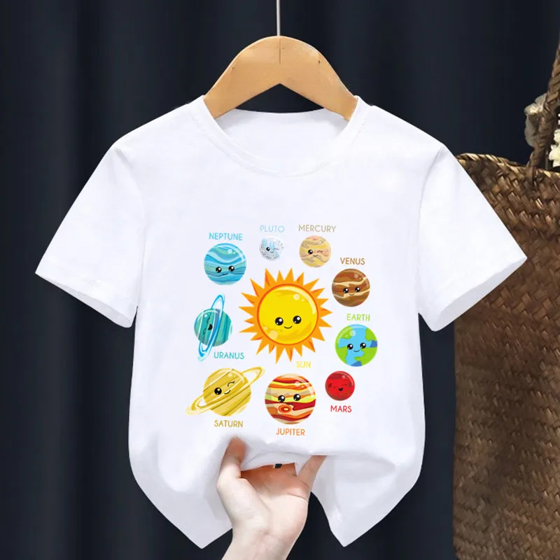Horúce predajné planéty Solárny systém tlač karikatúry detské tričko astronaut vtipné dievčatá letné topy pre chlapcov oblečenie detské tričko