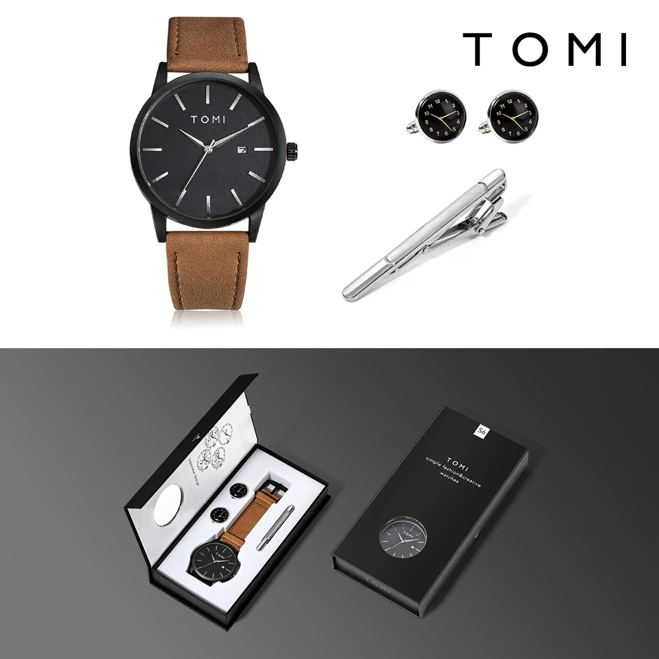 Horúce predávanie Pánskeho darčekového boxu 4KS Set Watch Minimalistickú ležérnu kvaretnú klikul