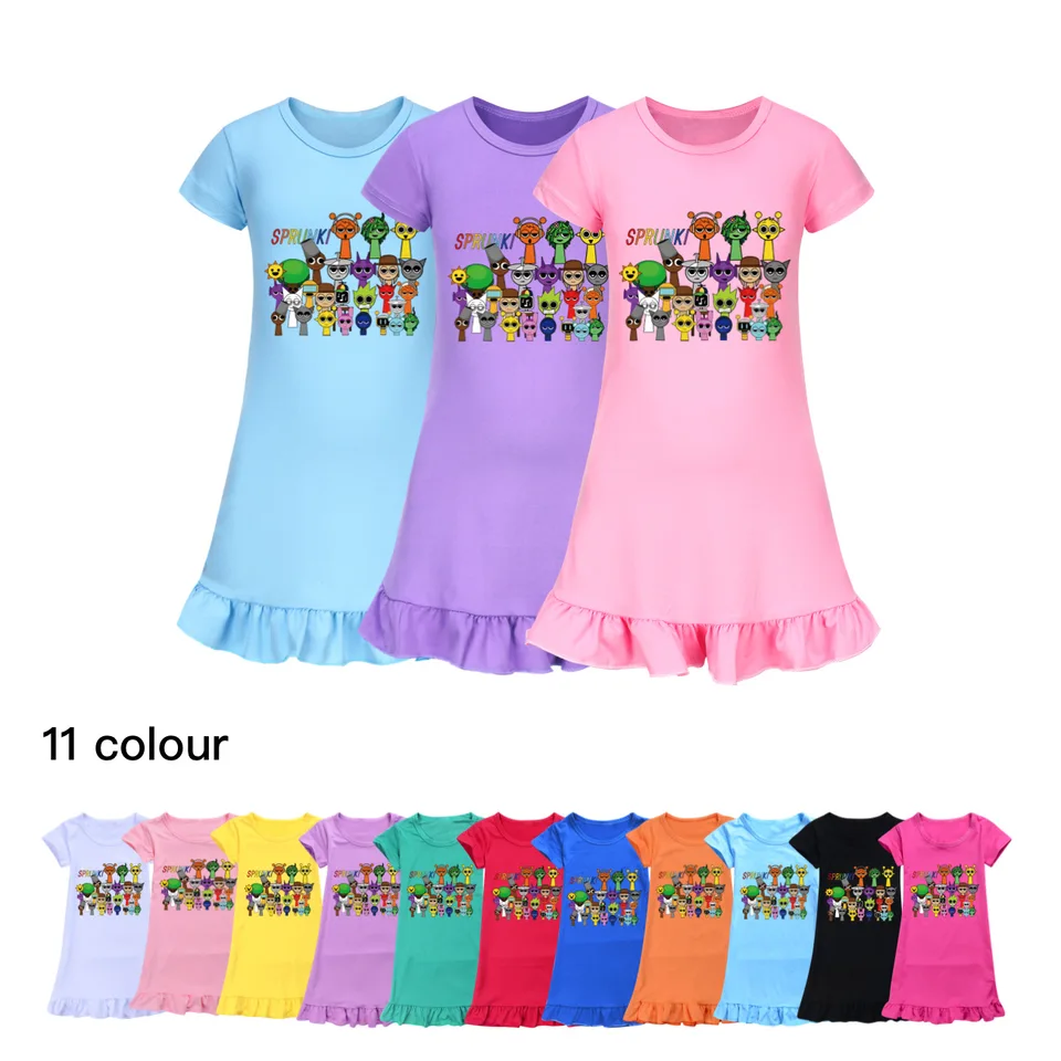 Horúce sprunki pyžamy šaty deti letná hra Incredibox NightDress Dievčatá princezná šaty batoľa dievčatá narodeninové šaty šaty