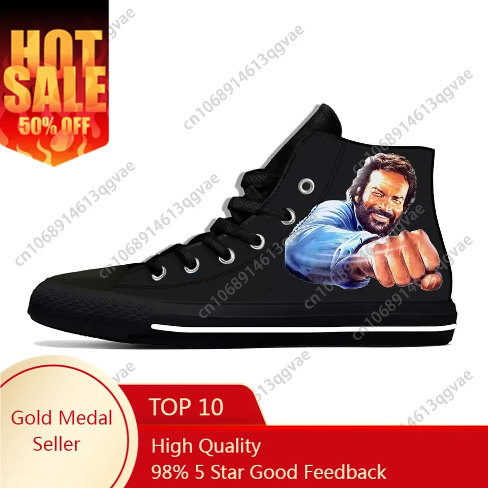 Horúci filmový herec Bud Spencer High Top tenisky pánske dámske teenager plátno Canvas Lightweight Sneaker Casual Pár na mieru vyrobené topánky