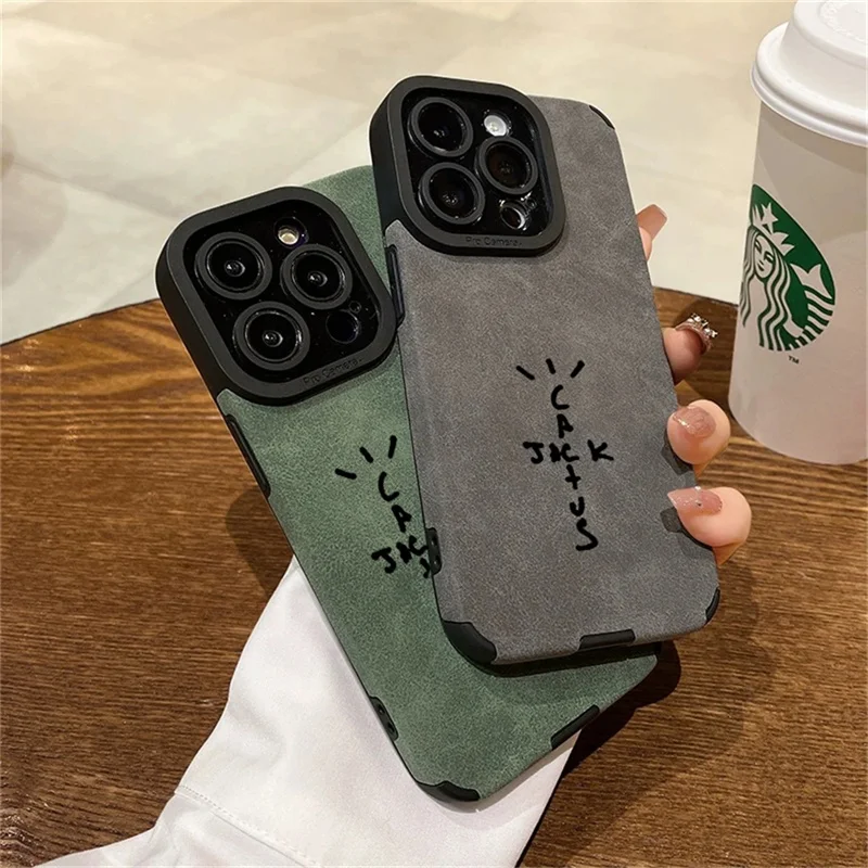 Horúci luxusný semiš Travis Scot kožený kremíkový telefón pre iPhone 11 12Mini 13 14 15 16Pro Max x XR Objektív chráni proti furovi kryt