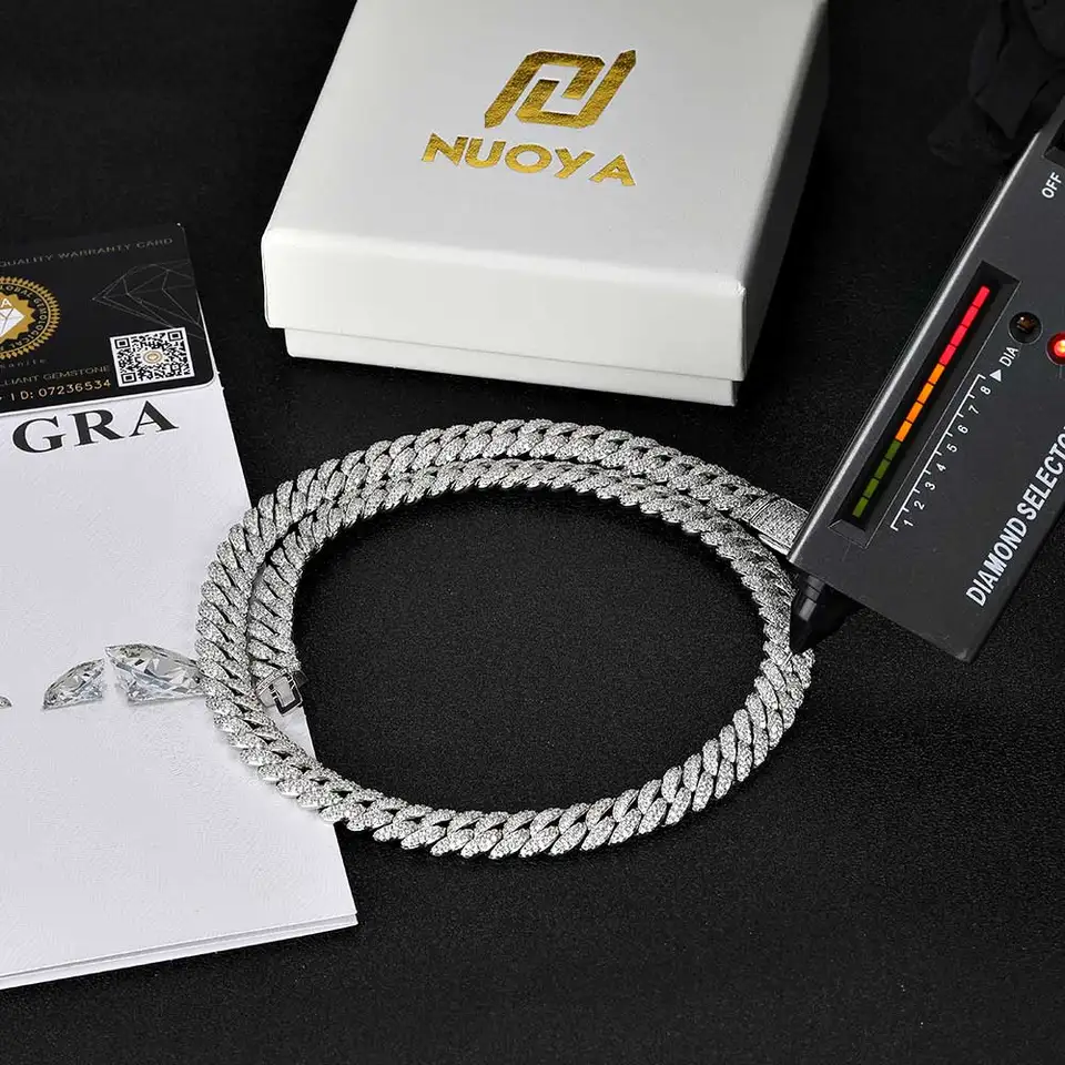 Horúci predaj 10 mm VVS1 Diamond Cuban Link Chain 925 Sterling Silver Moissanite Miami Cuban Link Chain Hiphop Náhrdelník Men ženy