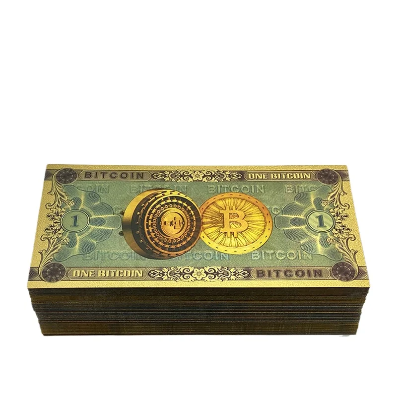 Horúci predaj 100ks 1 bitcoin 1 dogecoin a 100 bitcoínových bankoviek BTC Bitcoin Gold BankNotes v 24k Gold Pastated For Collection