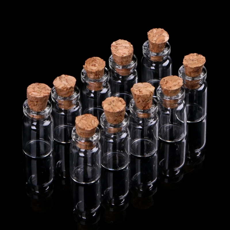 Horúci predaj 10ks 0,5 ml Mini Malé malé drobné číry korkový zátkovací sklenený fľaše Vials Wholesale