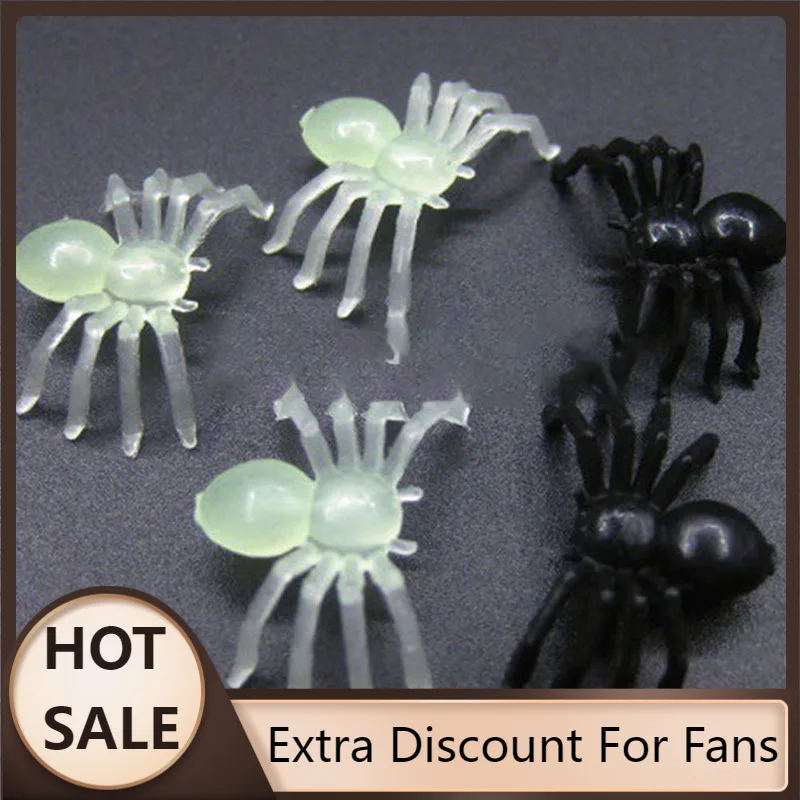 Horúci predaj 20ks 1,5 cm Halloween Mini Plastické čierne žiarivý pavúk žarty žartovné hračky DIY DECORATÍVNE PIDERS SPIDER PARTY PROPS