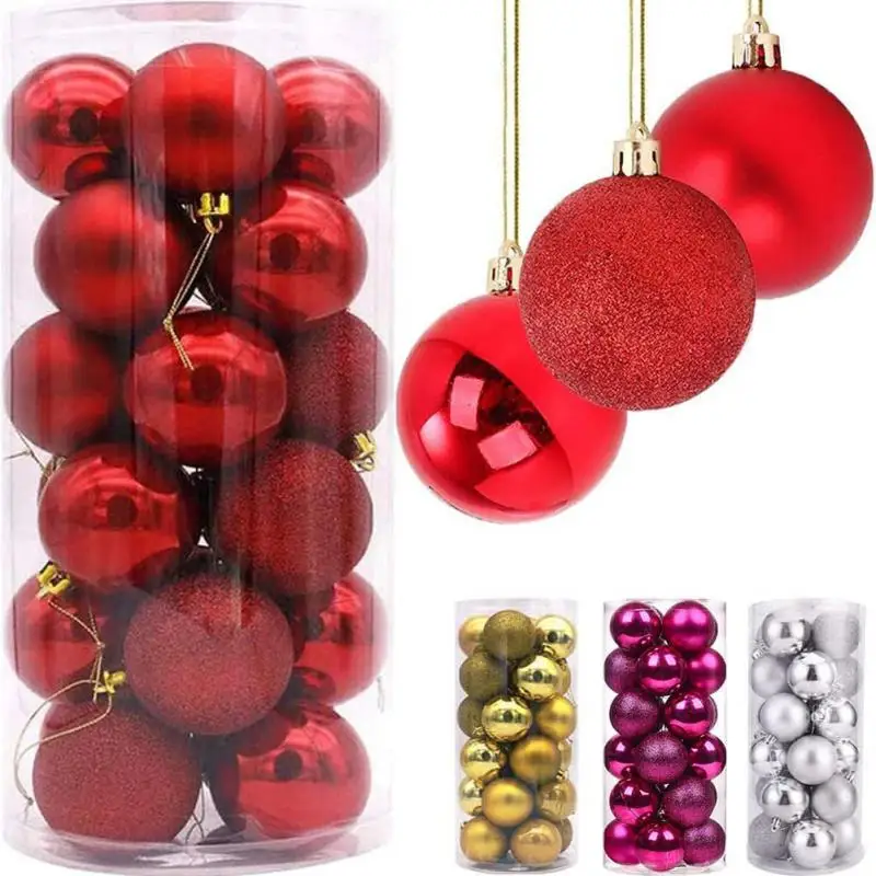 Horúci predaj 24 ks/set 12 farieb Glitter Vianoce Baubles Ornament Ball Party Domáca záhrada Dekorácia pre vianočné stromčeky