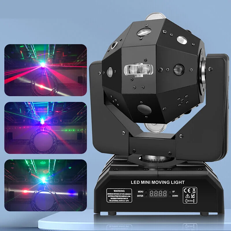 Horúci predaj 24 LED 4 v 1 lúči pohybujúcej sa hlavy s červeným zeleným laserovým strobom otáčajúcim sa laserovým svetelným barom KTV Súkromná miestnosť