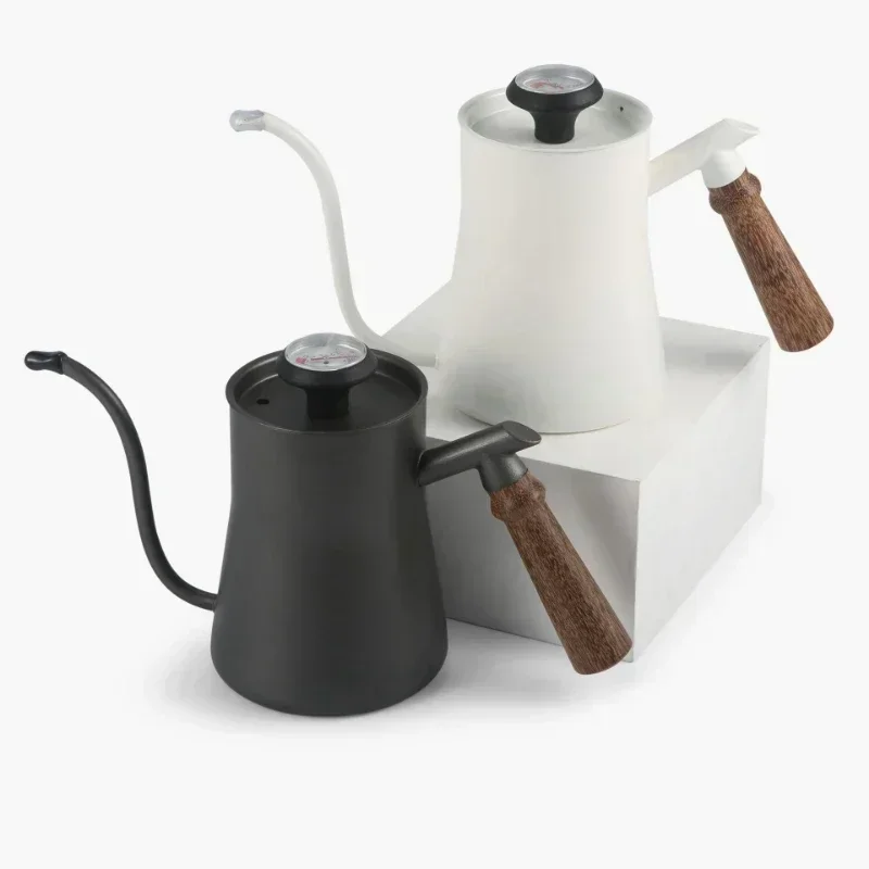 Horúci predaj 304 Nerezová oceľ Brushed Jug Drevená rukoväť gooseneck chrlka kávová kanvica kvapka kávu nalievanie na vylievanie domáceho použitia