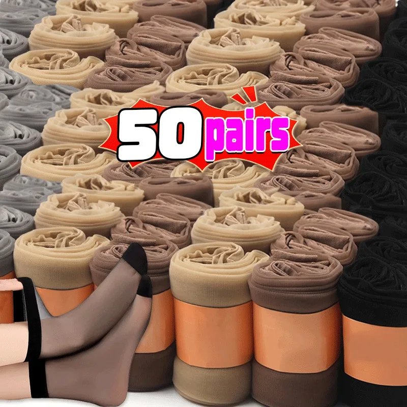 Horúci predaj! 5-50pairs Vysoko kvalitné ženy zamatové ponožky balenie ženského letného tenkého hodvábu Priehľadné sexy členkové nylonové ponožky
