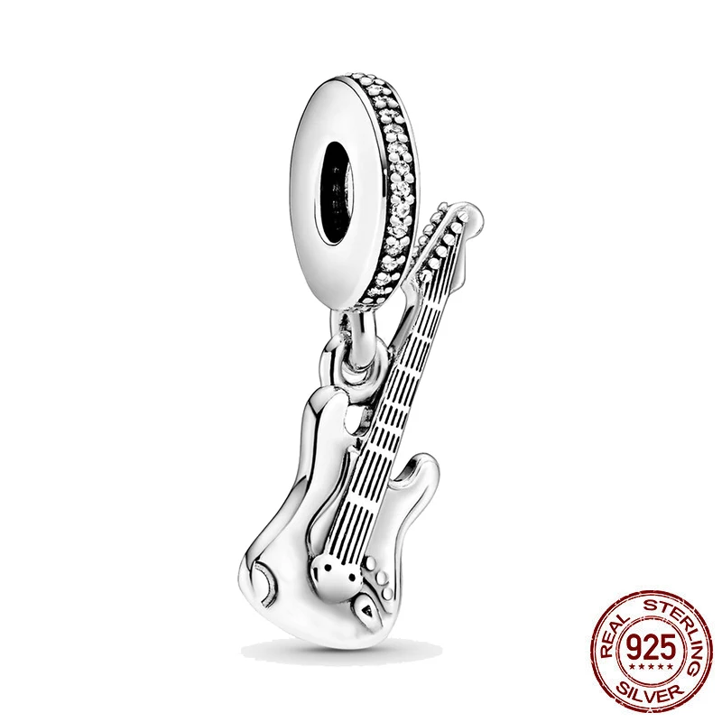 Horúci predaj 925 Sterling Silver Electric Guitar Guitar Charm Parls Fit Original Pandora náramok S925 Strieborné šperky darček