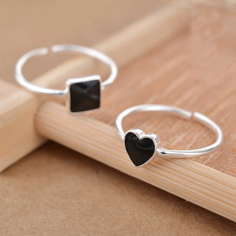 Horúci predaj 925 Sterling Silver Square Čierny prsteň pre ženy Originálny darček s jemnými šperkami Otvorený nastaviteľný prsteň prsteňa