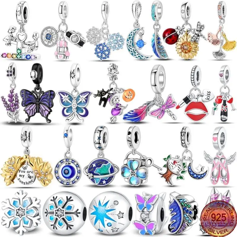 Horúci predaj 925 Striebro Vykladané zirkónové kúzla korálky Snowflake Butterfly Prívesok spona Fit Fit Original Pandora náramok DIY šperky