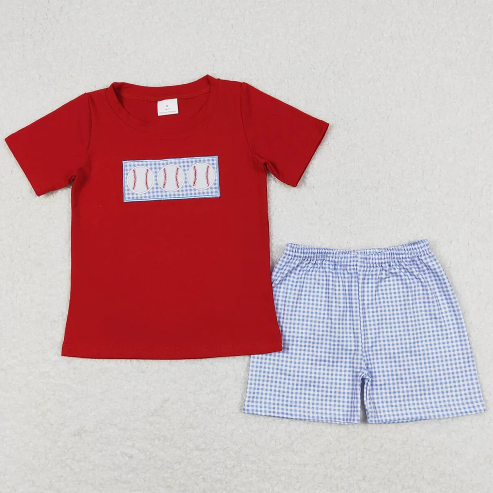 Horúci predaj chlapcov oblečenie baseball vyšíva bavlna detské dizajnérske oblečenie chlapci Boutique s krátkym rukávom Sady súpravy veľkoobchodné nové