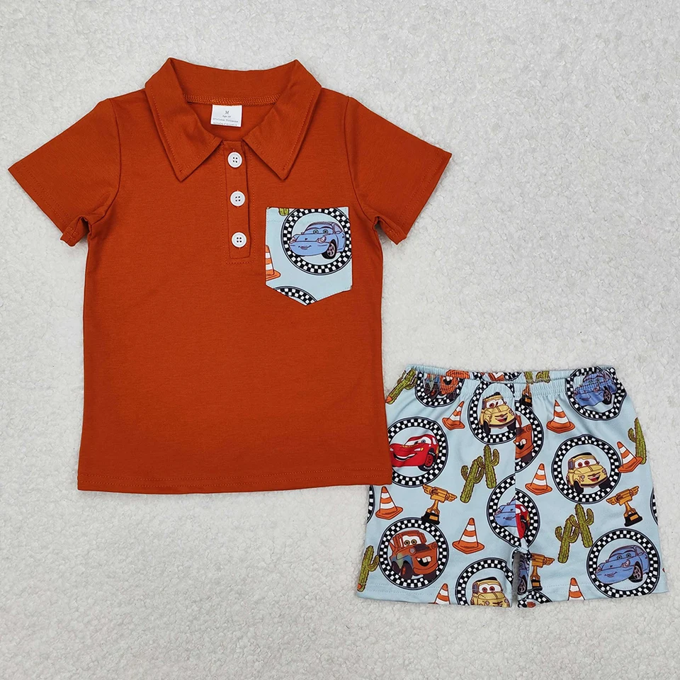 Horúci predaj chlapcov oblečenie vrecko s krátkym rukávom košele Western Cactus Shorts Sets módne detské oblečenie chlapci Boutique outfits