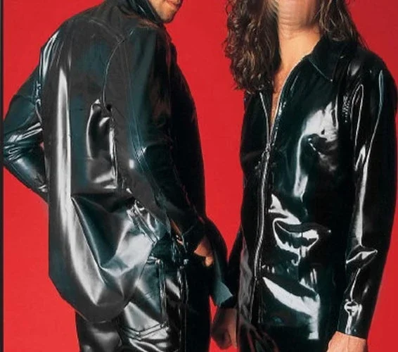 Horúci predaj latex 100% gumový kabát vrcholy čierne zipsové cosplay nohavice párty set set veľkostí xs-xxl