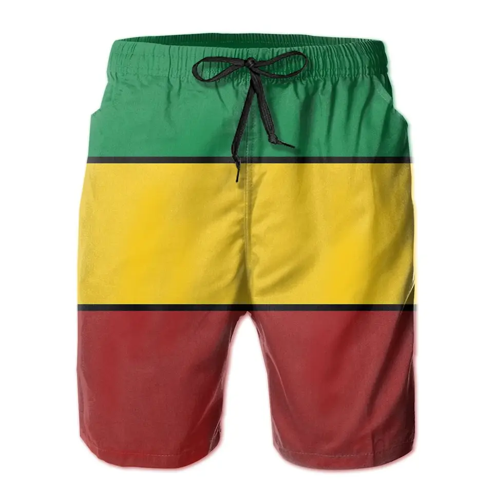 Horúci predaj letný muži Kauzálne šortky pláž Pláž priedušné rýchle suché vtipné žlté a červené vlajky Rasta Loose Rasta Stripes Havaj Pohety