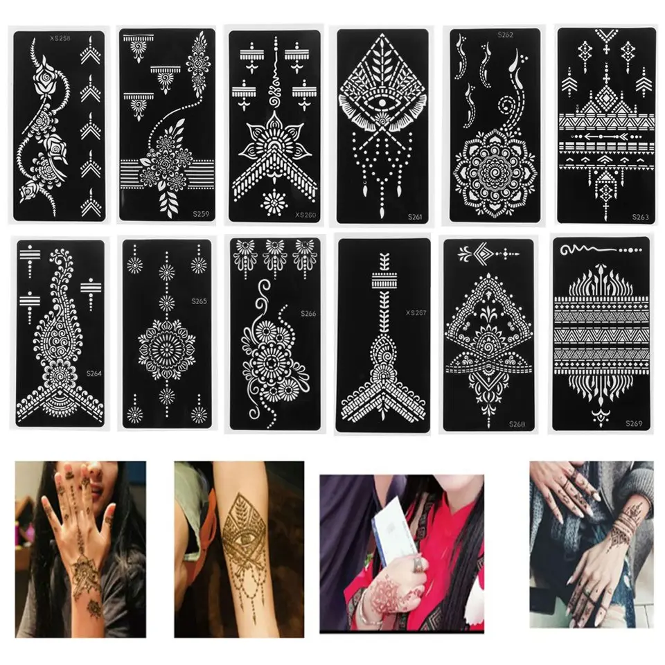 Horúci predaj mehndi indický štýl make -up make -up DIY Body Art Art Henna Template Sticker Dočasné ručné nálepky tetovanie šablóna