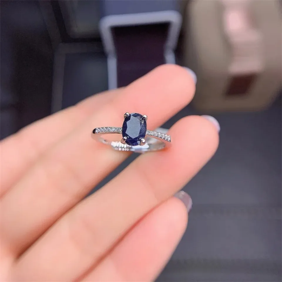 Horúci predaj módny dizajn strieborné zafíre Rings for Women Solid 925 Silver Sapphire Ring 5*7 mm prírodný zafírový drahokam
