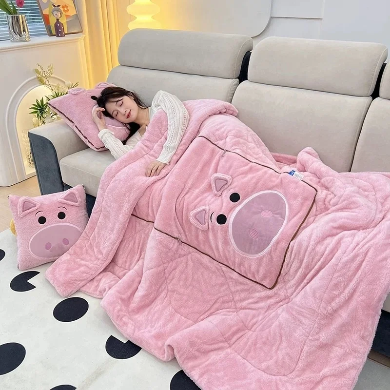 Horúci predaj plyš Mickey Hellokitty Stitch prikrývky Dva v jednom flanelovom vankúši Zhruba zdriemnutá prikrývka obývacia izba vianočné darčeky