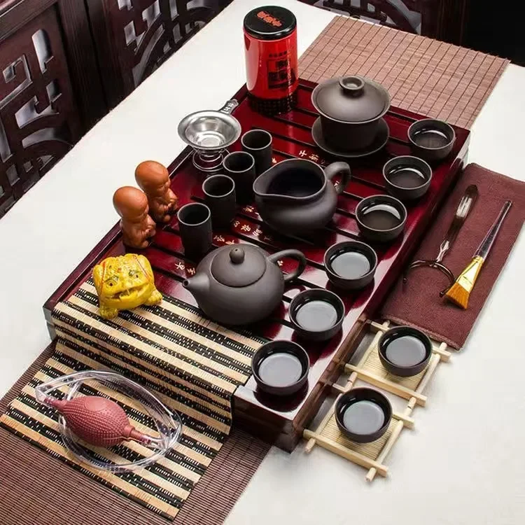 Horúci predaj yixing keramický kung fu čajový set Set Mass Wood Tray Teapot 27-dielna oblek čínsky obrad