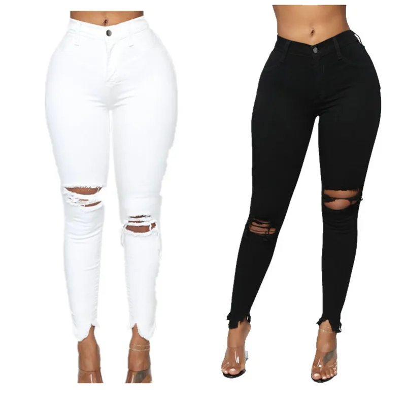 Horúci predaj Žena roztrhané džínsy módne Skinny Summer Stretch Jeans Príležitostné dane Dámske džínsové ceruzky nohavice S-3xl Drop Doprava