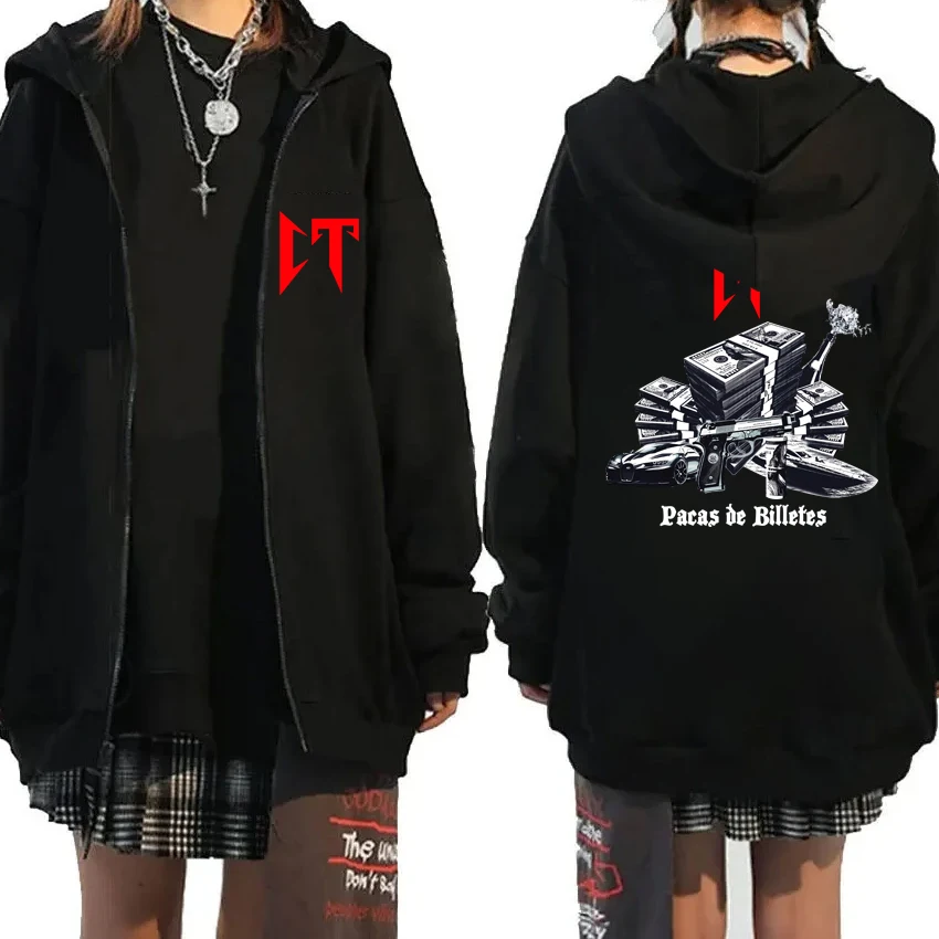 Horúci rapper Natanael Cano Ct Grafika Vintage Zips Hoodie Coat Men Ženy fleece mikina unisex príležitostné prevýšené topánky
