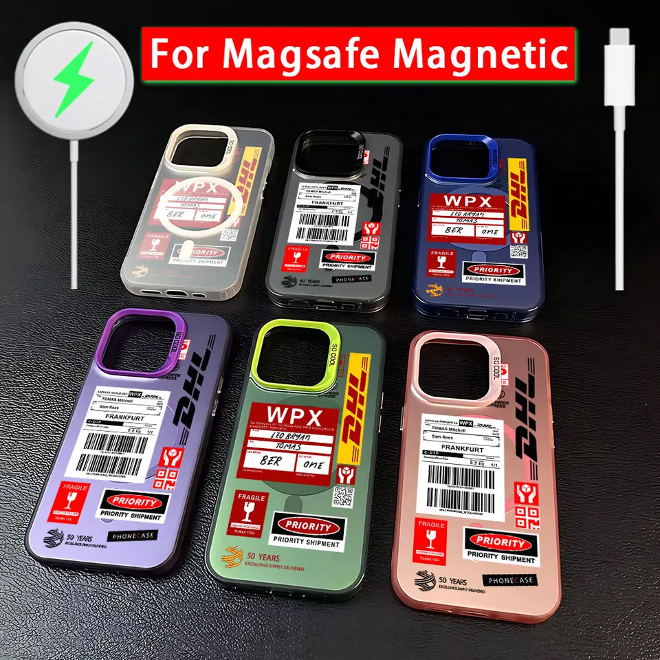 Horúci trend čiarový kód štítok D-Dhl Magsafe Magnetic Case pre Samsung S25 S24 S23 S22 S21 S20 Plus Ultra 5G Soft Silver Cover Slated Cover