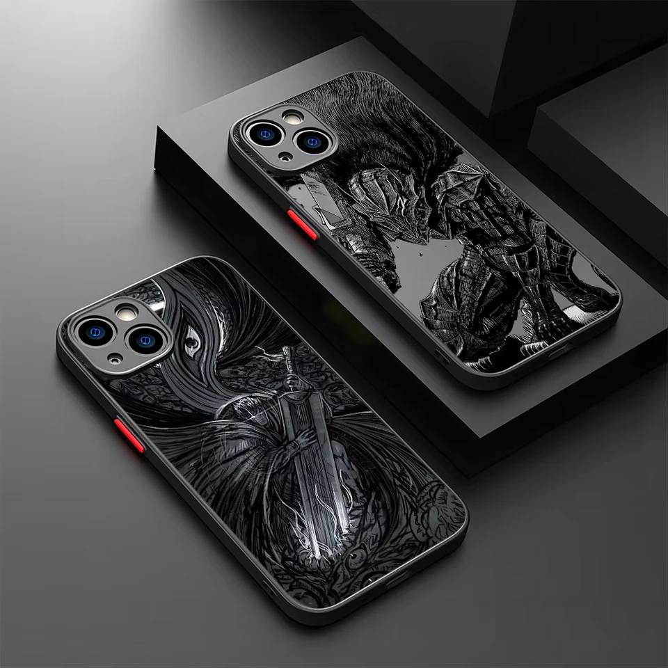 Hot Berserks Guts Anime Telefón pre iPhone 16 15 14 13 12 11 Pro Max x xr xsmax 7 8 plus matný priehľadný zadný kryt