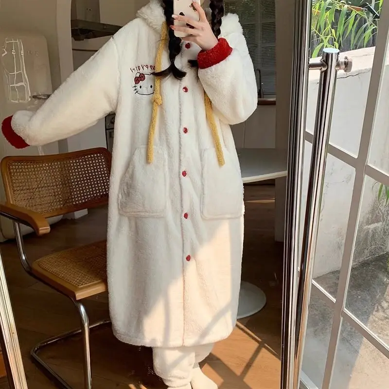 Hot Kawaii Hello Kitty Pajama Top dievča Sladké jeseň zima zima zamatový zhustený Sanrio roztomilé kapucňu