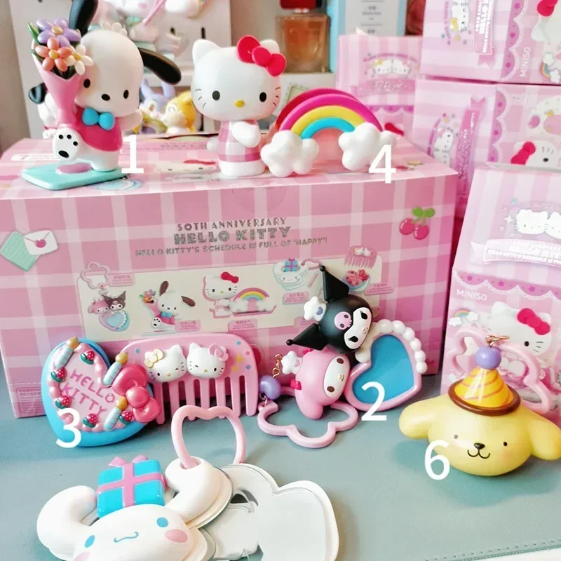 HOT MINISO SANRIO 50. výročie LIMITED SERIES BLIND Box Cute Hello Kitty Cinnamoroll Mystery Box Kawaii ORAMENTS Hračky darček