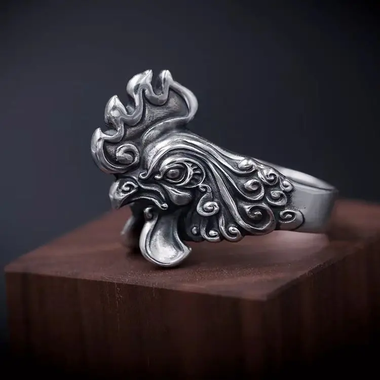 Hot Sell Vintage Cock Animal Design Thai Strieborný unisexový prsteň veľkoobchodné šperky ruky Doplnky nikdy nezmiznú