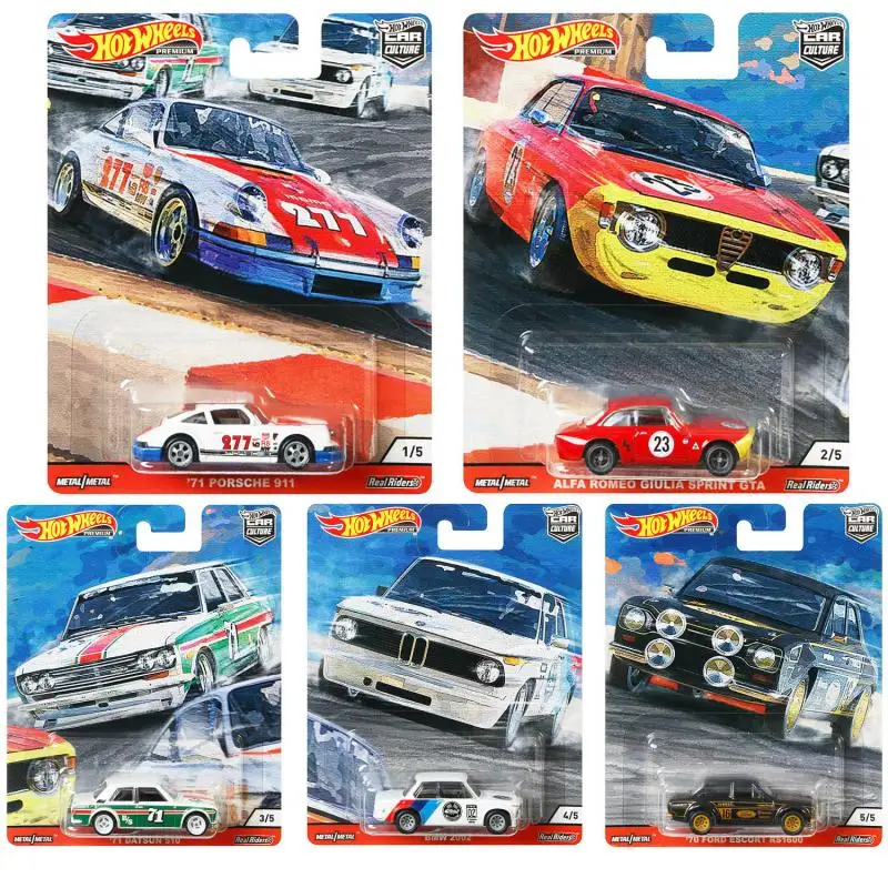 Hot Wheels Premium 2020 Kultúra automobilov Dvere Slammers 70 Ford Escort RS1600 Datsun 510 Porsche 1:64 Vozidlá v mierke zliatiny zliatiny automobilu